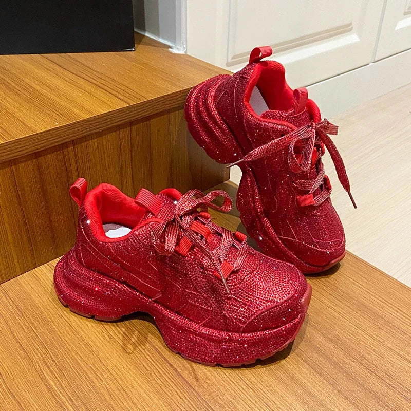 Luxury Full Diamond Thick soled Sneakers Designer Anti slip Running Shoes Women's Fashion Tennis ShoesHigh Quality Casual Shoes sneakers_platform