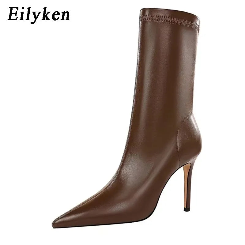 Eilyken Fashion Winter High Quality Soft PU Leather Socks Women Ankle Boots Street Style Pointed Toe Thin Heels Ladies Botines boots_highheel