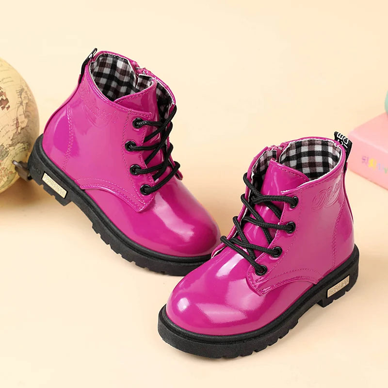 2026 New Winter Children Shoes PU Leather Waterproof Plush Boots Kids Snow Boots Brand Girls Boys Casual Boots Fashion Sneakers kids_shoes