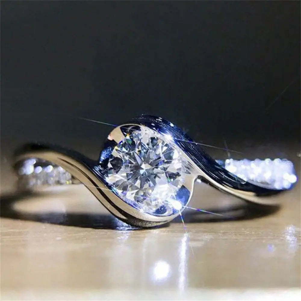 Sparkling 925 Silver Rings Women Shinning White Sapphire Wedding Ring Cubic Zirconia Jewelry Gifts Size 6-10 Elegant