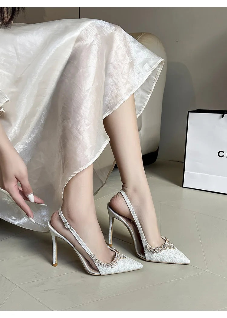 2025 Summer Pointy Head Shallow Mouth Baotou Sandals Women Fine White Beautiful French Rhine-Style High Heels Wedding Pumps heels_bridal