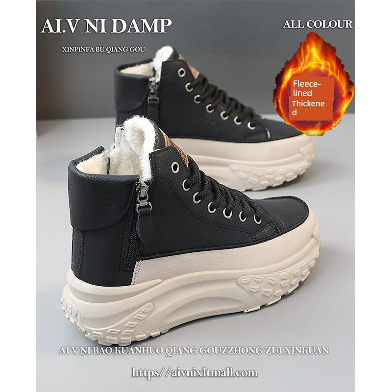 Genuine Leather High-Top Best Selling Autumn and Winter Leisure Sports White Shoes sneakers_platform