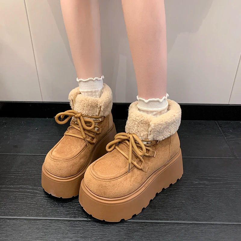 Winter Chunky Platform Heels Women Fur Snow Boots Keep Warm Height Increase Warm Cotton Short Booties Shoes Zapatos Mujer boots_platform