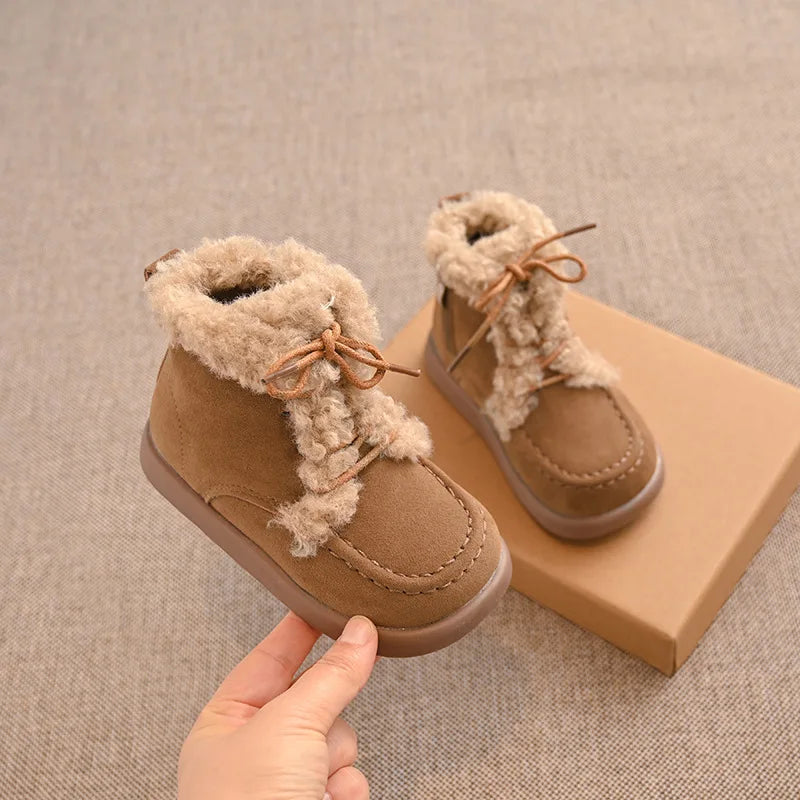 Children Thick Sole Suede Snow Boots Girls Casual Warm Anti-slip Winter Cotton Shoes Casual Outdoor Fashion Flat Footwear H11103