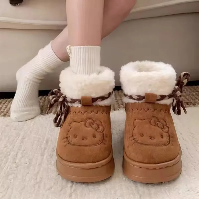 Sanrio Hello Kitty Snow Boots Anime Sanrio Women Y2k Snow Boots Cute Warm Cotton Shoes Kawaii Winter Non Slip Short Boot Gift kids_shoes