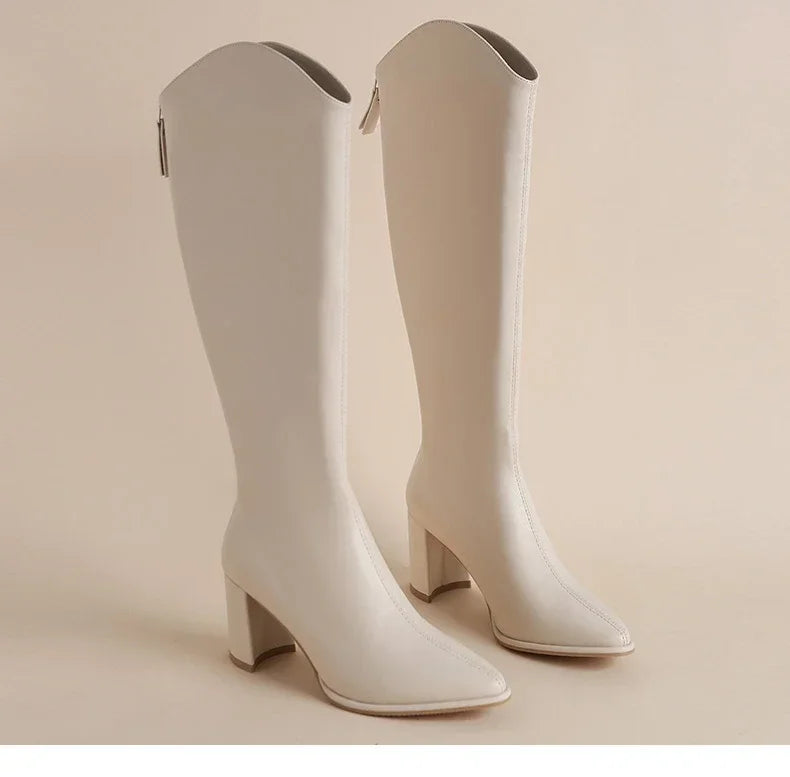 Plus Size 34-43 New Women Boots Zipper Thick High Heels Simple Thick High Heels Autumn Winter Boots Knee High Botas boots_highheel
