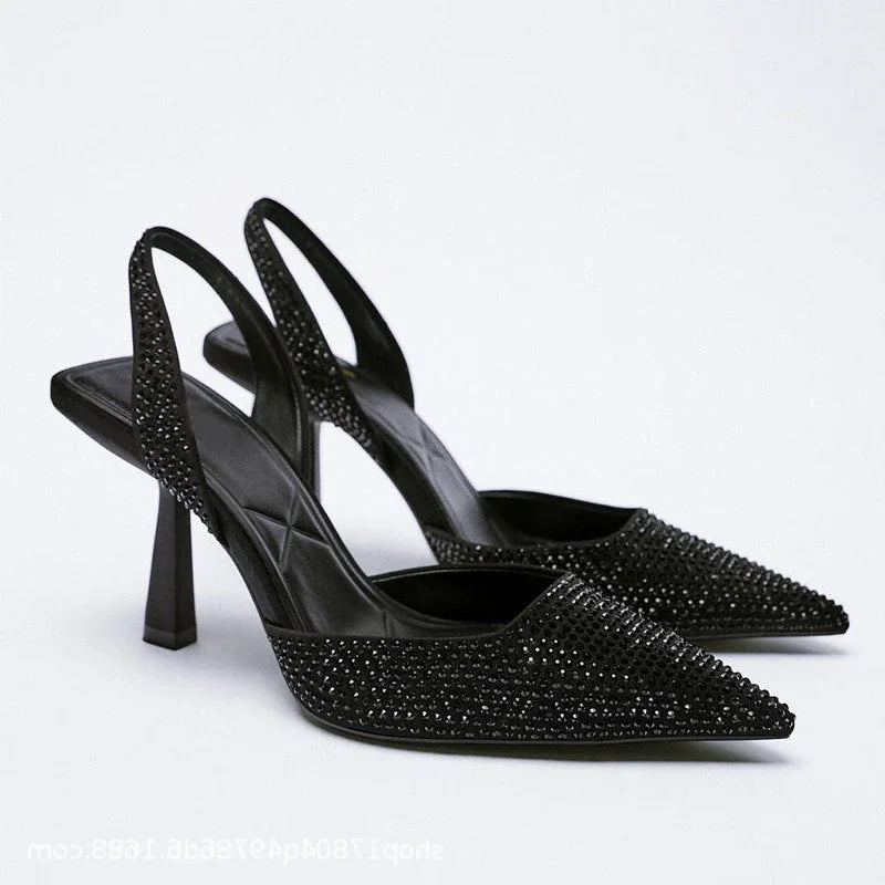 Gold Women Heels Sandals 2026 Summer Crystal Pointed Toe Female Stiletto African Party Rhinestone Shallow Slip on Heel Shoes heels_stiletto