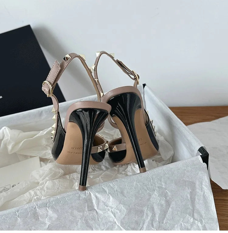 Shoes For Women 2025 Trend Luxury Metal Rivet High Heels Sandals Gladiator Pointed Toe Stiletto Heels Summer Sexy Party Shoes heels_stiletto