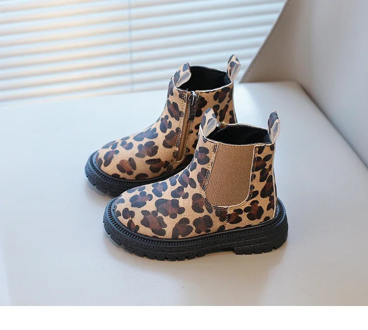 Kids Boots Leopard Prints Classic Little Boys Ankle Boots Side Zipper Fashion Classic Unisex Girls Rubber Boots Breathable Warm kids_shoes