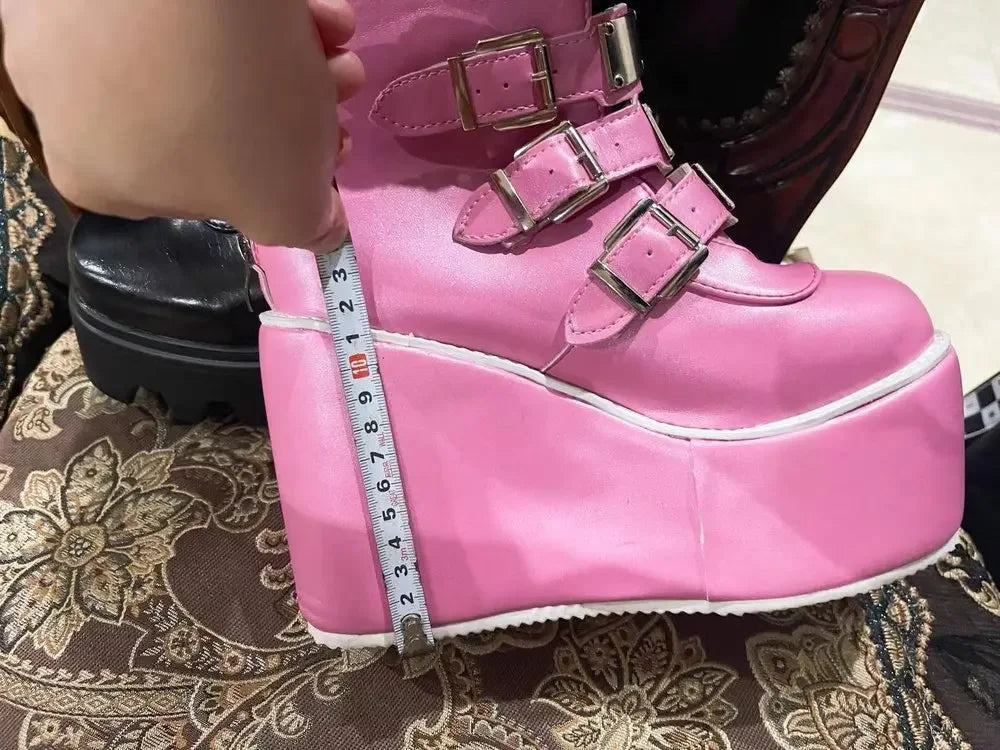 Women Boots Cosplay Ladies High Heel Platform Wedges Women High Boots Gothic Buckle Strap Long Tube Leather Female Boots Plus Si boots_platform