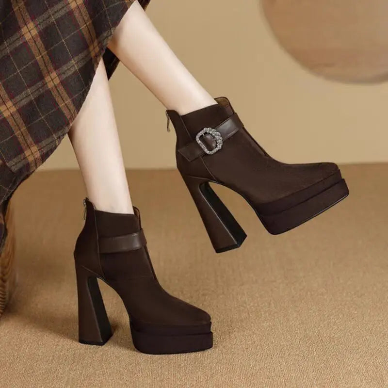 Crystal Platform Pointed Toe Women Ankle Boots Super High Heels Shoes 2025 Trend Luxury Brand Chunky Chelsea Snow Botas Pumps boots_platform