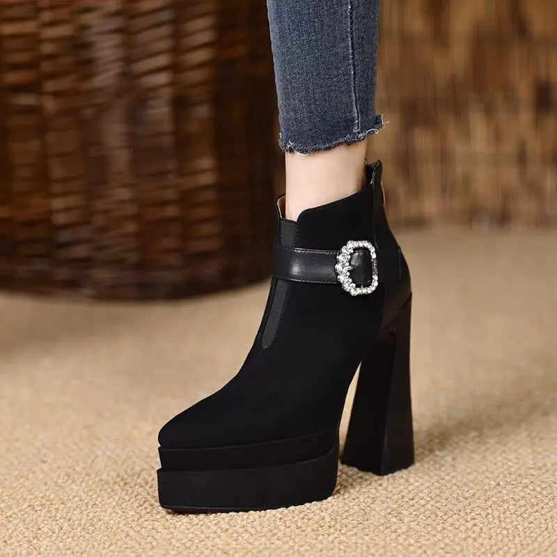Crystal Platform Pointed Toe Women Ankle Boots Super High Heels Shoes 2025 Trend Luxury Brand Chunky Chelsea Snow Botas Pumps boots_platform