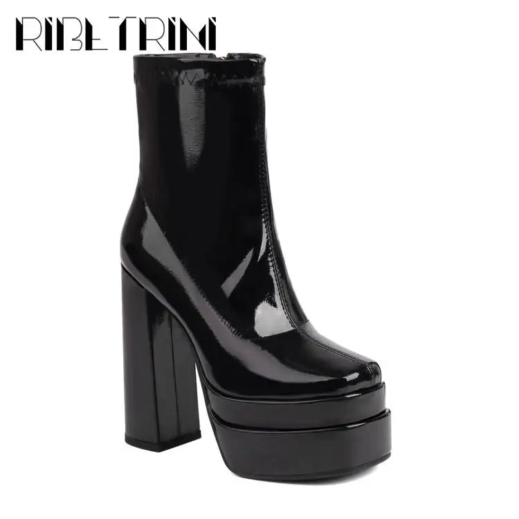 High Heeled Women Boots Square Toe Zipper Ankle Platform Shoes Cool Fashion Punk Gothic New Brand Winter Elastic Boots Woman boots_platform