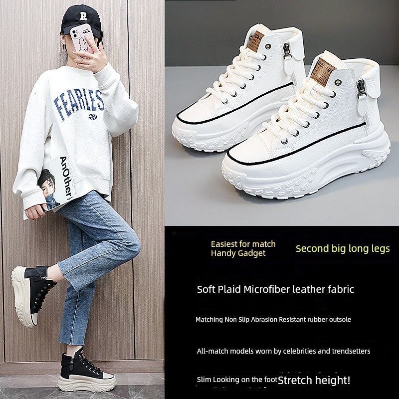 Genuine Leather High-Top Best Selling Autumn and Winter Leisure Sports White Shoes sneakers_platform