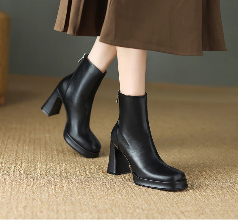 Night Club Platform Thick Heel Women Ankle Boots Fashion Square Toe Slim Short Booties Party Stripper Female Shoes boots_platform