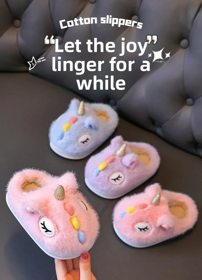 2025 New Winter Kids Plush Slippers Cartoon  Children's Indoor Slides Non-Slip Soft Mule Girls Boys Warm House Cotton Shoes kids_shoes
