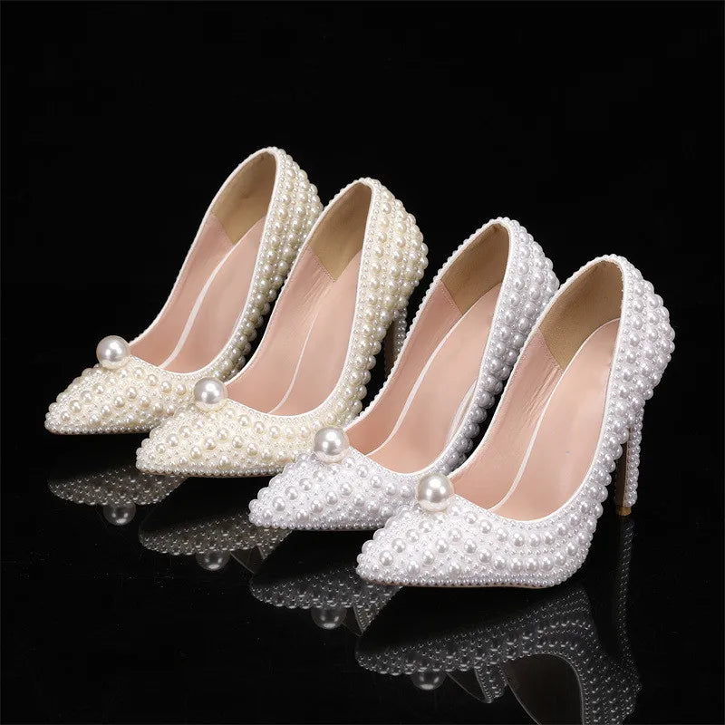 Luxury All perals Decoration White Women Pumps Fashion Spring Autumn Elegant 11CM Thin High heels Wedding Bridal Prom Shoes heels_bridal