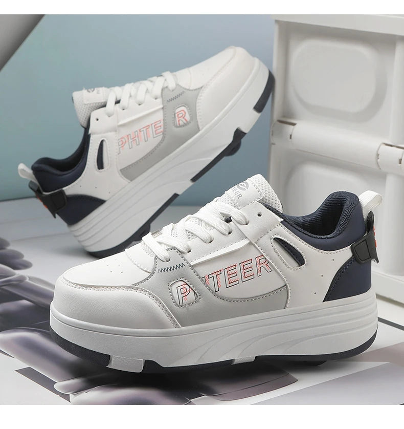 Fashion Double Row 4-Wheel Skates Roller Shoes with Wheels Dual-Purpose Roller Sneakers for children and adults kids_shoes
