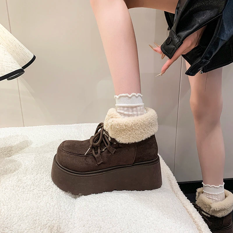 Winter Chunky Platform Heels Women Fur Snow Boots Keep Warm Height Increase Warm Cotton Short Booties Shoes Zapatos Mujer boots_platform