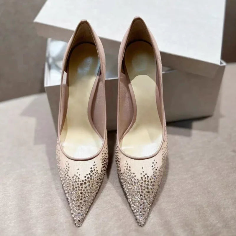 Spring and Autumn 2025 New   Mesh Pointed Shallow Mouth Sexy Stiletto Shoes heels_stiletto