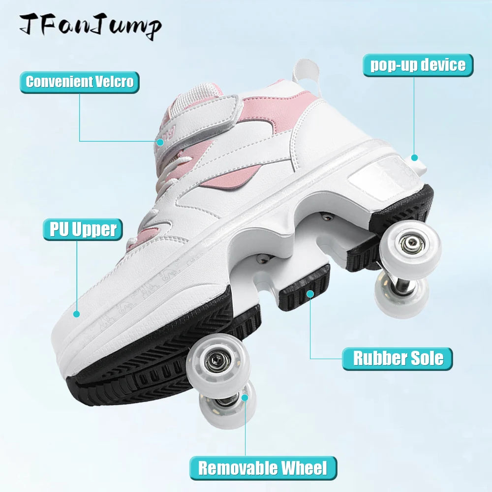 Girls Pink Roller Skate Shoes Sneakers With Wheels Children Rollerskates Fashion Outdoor Sports Shoes Girls Gifts kids_shoes