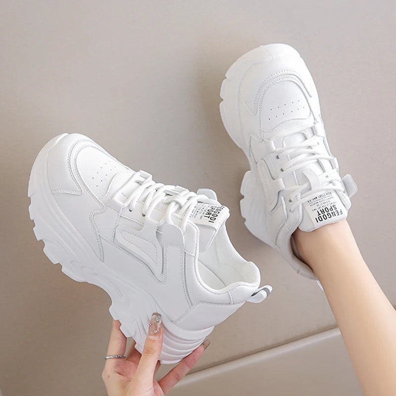 White Platform Women's Sneakers 2024 Spring Lace-Up Thick Bottom Vulcanize Shoes Woman Pu Leather Breathable Sports Shoes Ladies sneakers_platform