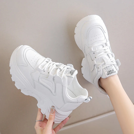 White Platform Women's Sneakers 2024 Spring Lace-Up Thick Bottom Vulcanize Shoes Woman Pu Leather Breathable Sports Shoes Ladies sneakers_platform