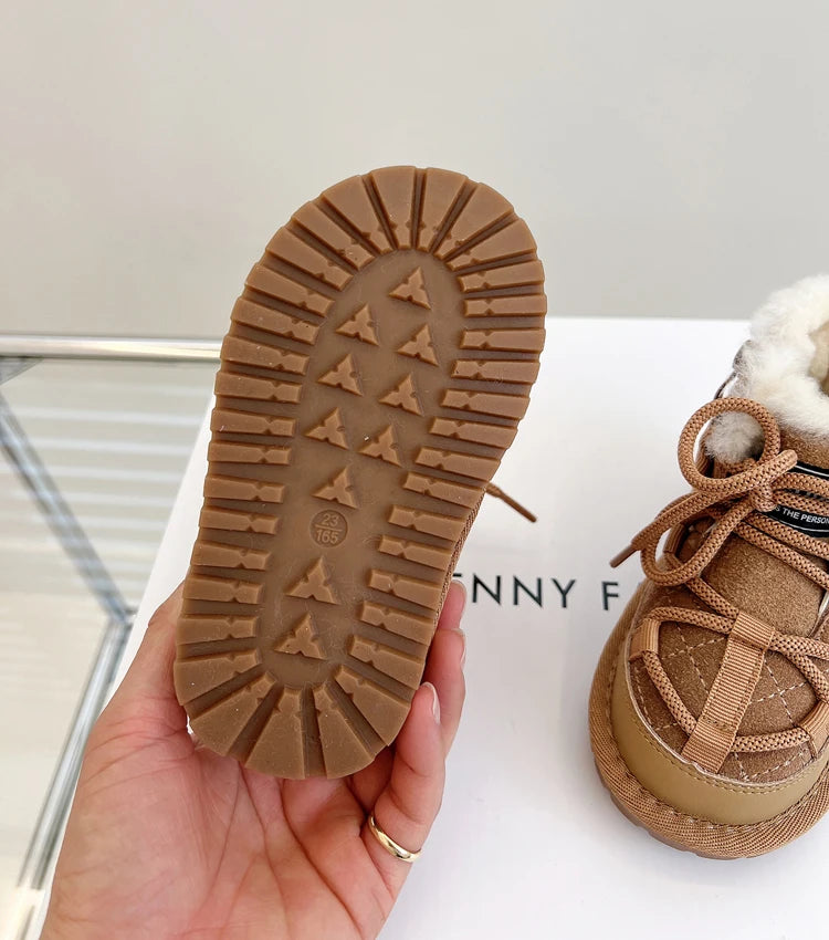 2025 New Winter Children Snow Boots Genuine Leather Warm Plush Toddler Boys Shoes Non-slip Fashion Baby Girls Boots 1-6 Years