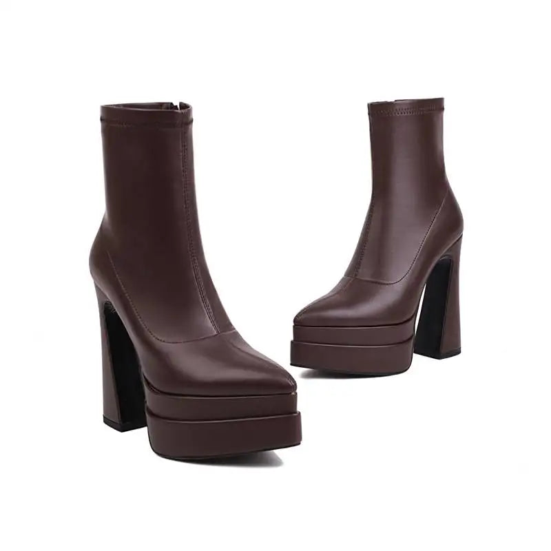 REAVE CAT Ladies Boots 15cm Shaft Stretchy Pointed Toe High Heel 6 inch Platform 5cm Big Size 46 Party boots_platform