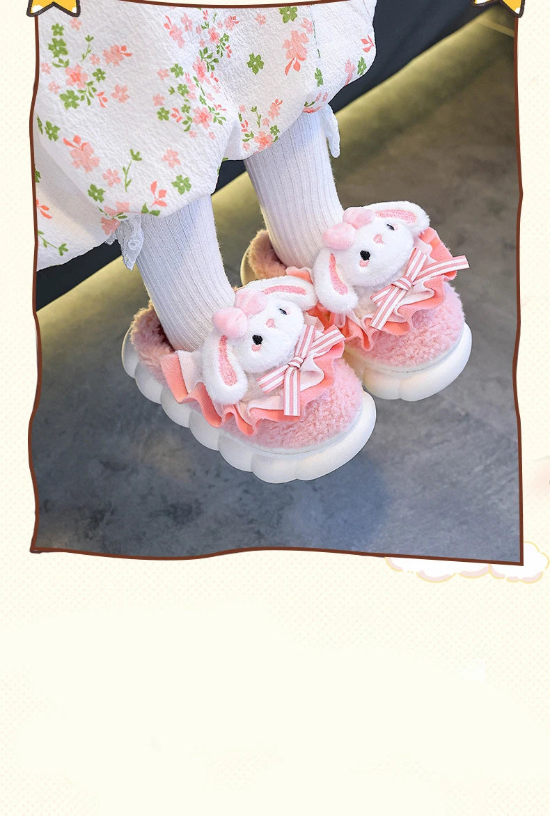 2024 New Winter Children's Cotton Slippers - Cute and Warm Fleece Rabbit Fur Baby's Home Cotton Slippers for Girls kids_shoes