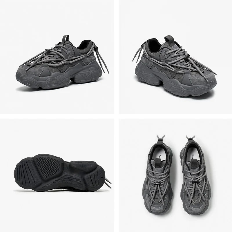 BEAUTODAY Chunky Sneakers Women Mesh Mixed Color Lace Up Trend Autumn Casual Sports Running Thick Heel Shoes Female 29A08 sneakers_platform