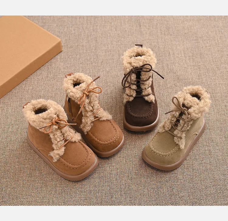 Children Thick Sole Suede Snow Boots Girls Casual Warm Anti-slip Winter Cotton Shoes Casual Outdoor Fashion Flat Footwear H11103