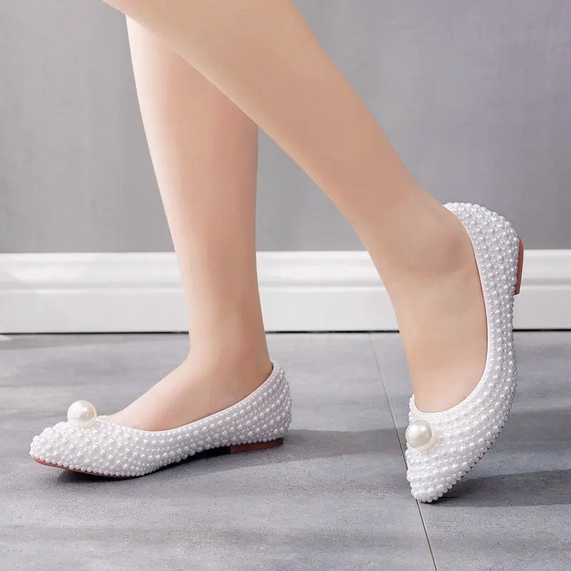 11cm Pearl Wedding Shoes Thin Heel Pointed Single Shoe Large Size Women's Shoes Bride Shoes Dinner Women's Pumps heels_bridal