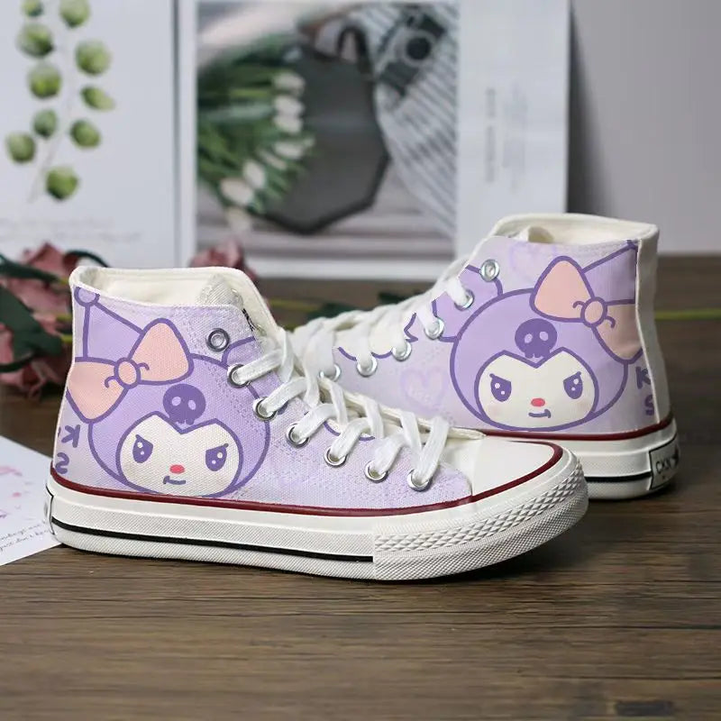 Sanrio Cute Pompompurin Hello Kitty Canvas Shoes Women Breathable Sneakers Brand Sport Casual Flats Shoes High Top Zapatos Mujer sneakers_women
