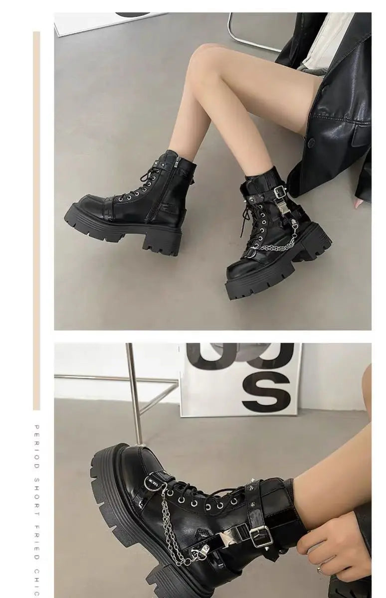 No Slip Soft Bottom Motorcycle Boots for Women Ankle Boots Outdoor Soft Bottom Women Platform Boots Botas Altas Plataforma Mujer boots_platform