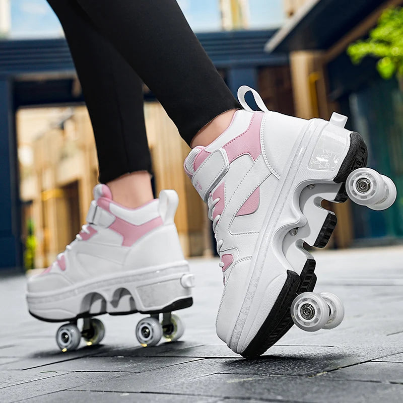 Girls Pink Roller Skate Shoes Sneakers With Wheels Children Rollerskates Fashion Outdoor Sports Shoes Girls Gifts kids_shoes