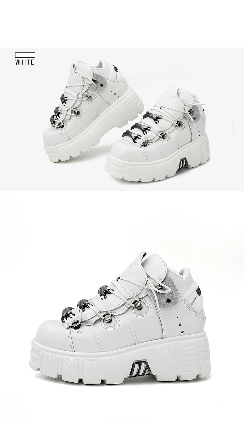 2025 New Brand Punk Style Women Shoes Lace-up heel height 6CM Platform Shoes Woman Rock Boots Metal Decor Woman Sneakers boots_platform