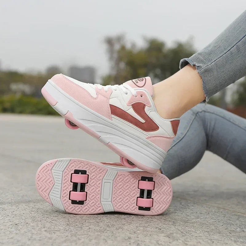 New Four Wheels Women & Girls PU Leather Children Roller Shoes Fashion Boys Sneakers Breathable Kids Skates Size 30-40 kids_shoes