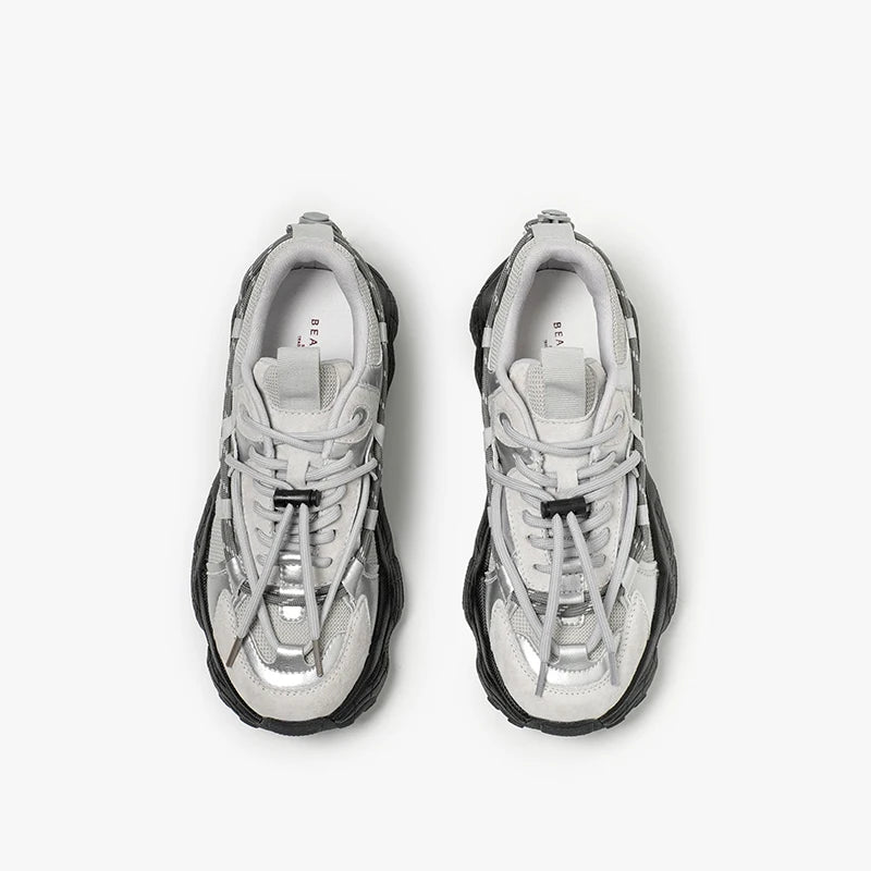 BEAUTODAY Chunky Sneakers Women Mesh Mixed Color Lace Up Trend Autumn Casual Sports Running Thick Heel Shoes Female 29A08 sneakers_platform