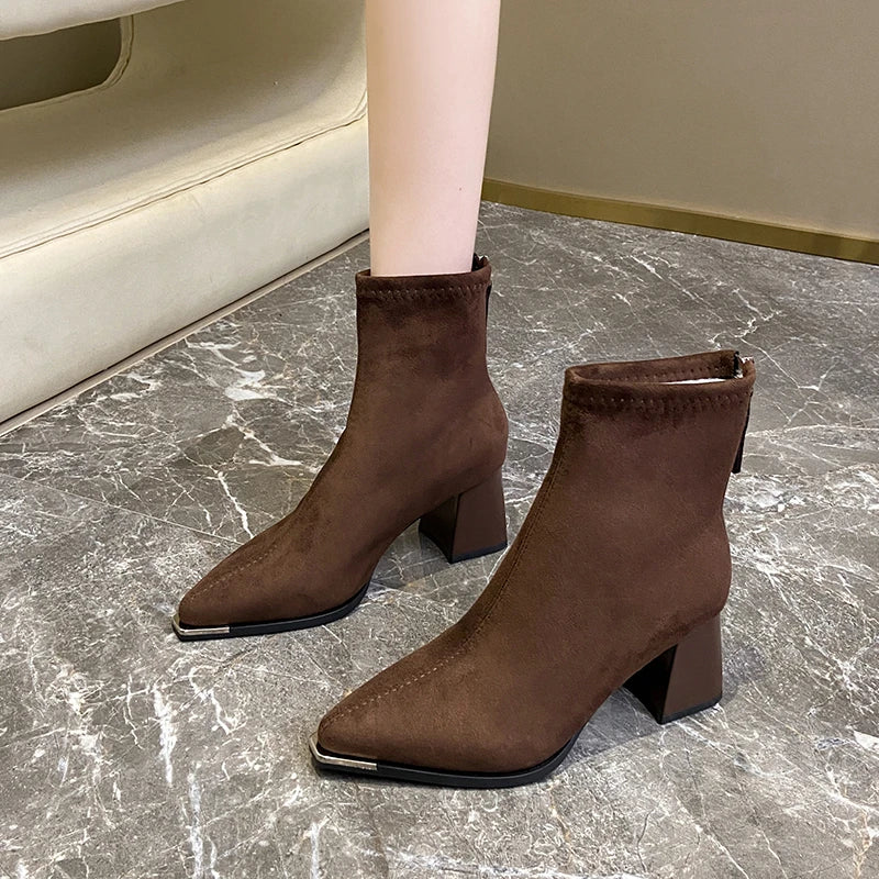 Winter Women Thick Heel Ankle Boots Fashion Pointed Toe Mordern Short Booties Street Style Party Stripper Female Shoes boots_highheel