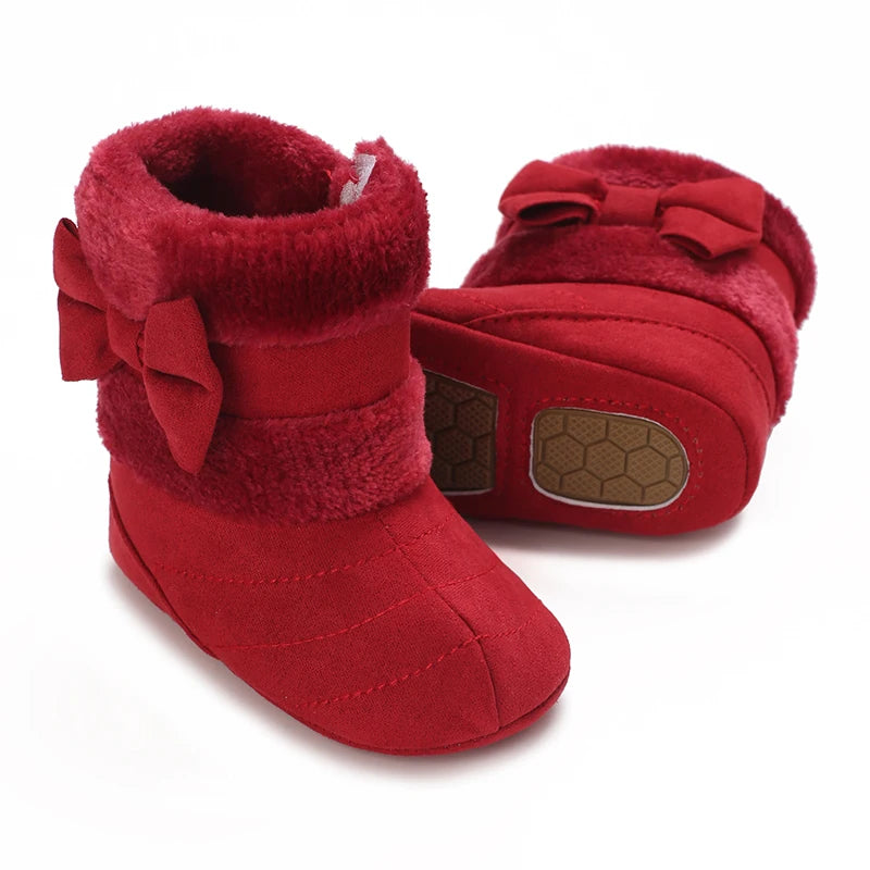 0-18M baby shoes Girls winter plush comfort snow boots cute bow cotton shoes baby soft soled non-slip toddler shoes kids_shoes