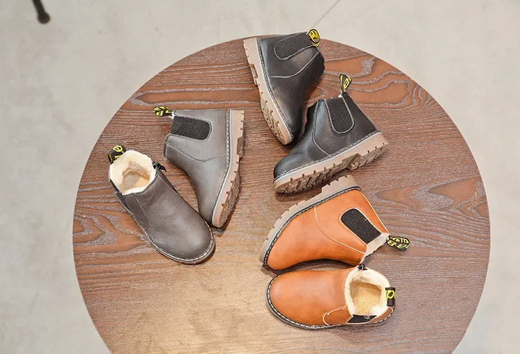 New Kids Fashion Boots for Boys Girls Toddlers Big Children Ankle Boots with Zipper Warm Thick Plush Autumn Winter Chelsea Boots kids_shoes
