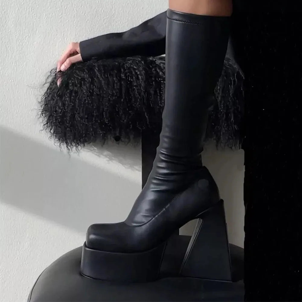 Platform Over The Knee High Boots 2022 Brand Design Zipper White Black Fashion Motorcycle Boots Sexy Party Walking Comfy Shoes boots_platform