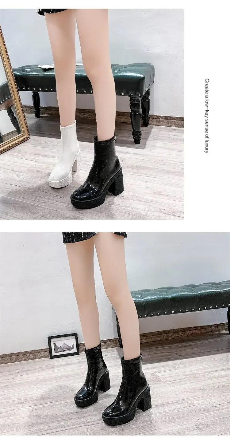 2025 New Platform Women Ankle Boots Leather Fashion High Heels Shoes Trend Designer Classic Chunky Pumps Goth Winter Botas Mujer boots_platform