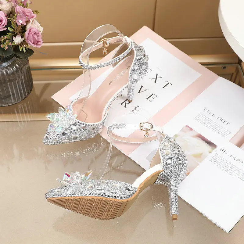 2025 Spring New Crystal Flash Diamond 7 Colors Wedding Bridesmaid Shoes Banquet Stiletto Women's Shoes heels_bridal