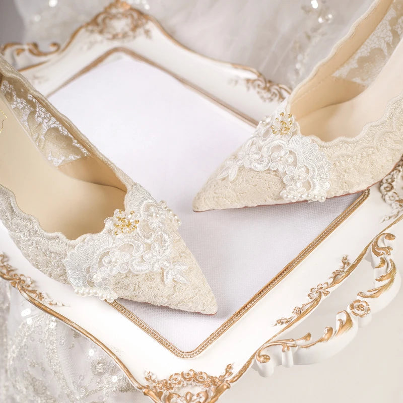 2025 Summer Cutout Women's Mesh Embroidered Pointed Toe Stiletto Heels Lace Shoes heels_stiletto