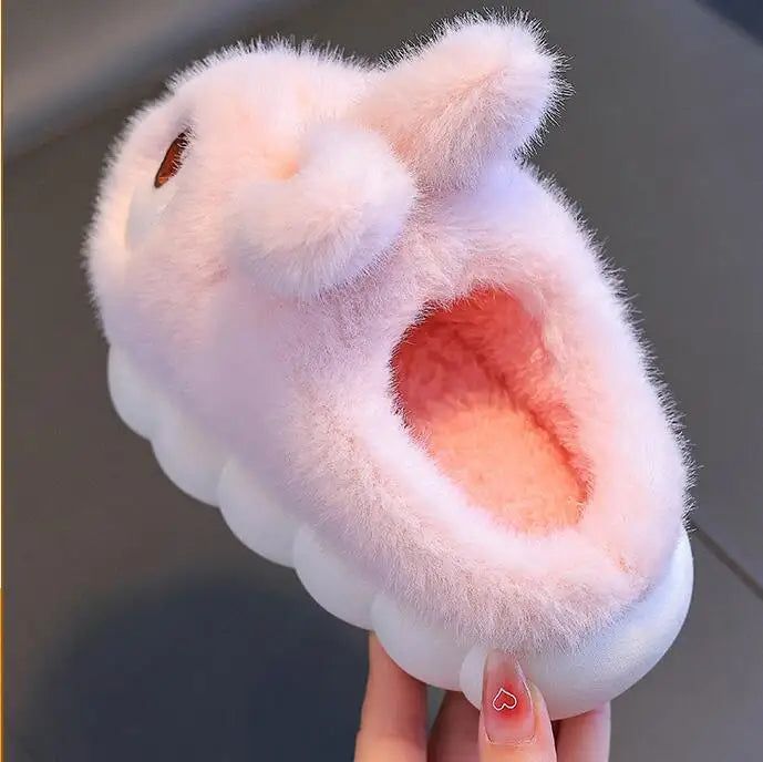 Winter Children's Cotton Shoes 2025 New Cute Rabbits Warm Plush Girls' Slippers Faux Fur Anti Slip Flat Boys' Home Slippers kids_shoes