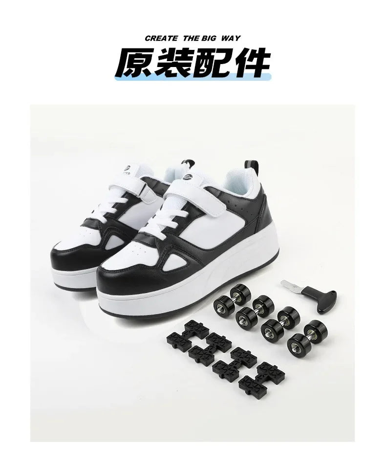 New Four Wheels Women & Girls PU Leather Children Roller Shoes Fashion Boys Sneakers Breathable Kids Skates Size 30-40 kids_shoes
