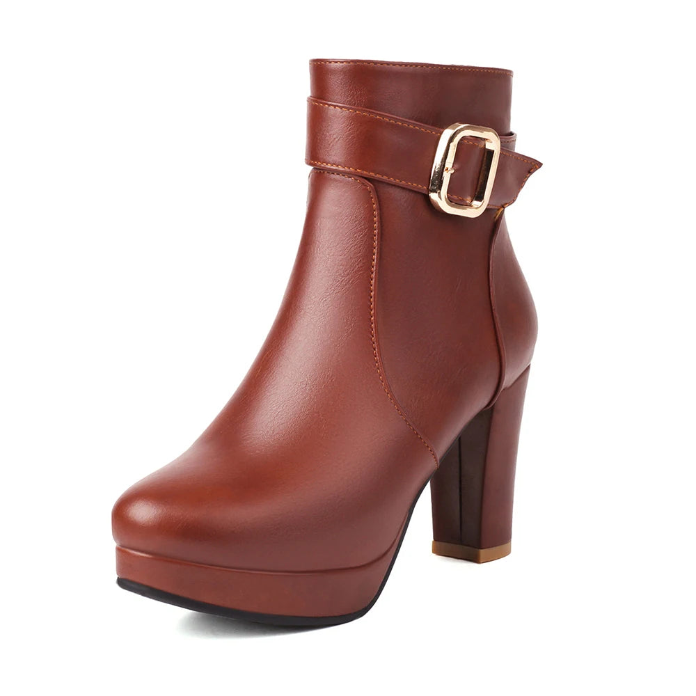 Beige Ankle Boots Women Platform Shoes Fashion Buckle High Heels Red Black Autumn Winter Women's Short Boot Size 40 41 Free Ship boots_platform