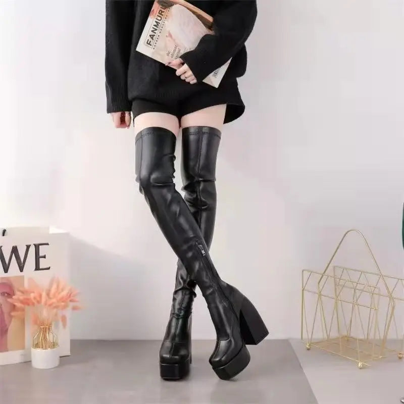 Boots For Woman Knee Shoes On Platform Gothic High Heels Punk Style New Rock Autumn Winter Chunky Pumps Plus Size Women Clothing boots_platform
